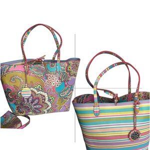 New Sydney Love 3 in 1 reversible tote with inner pouch Pink Paisley & Stripes